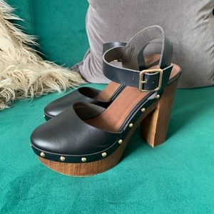 Black Wood Block Heels